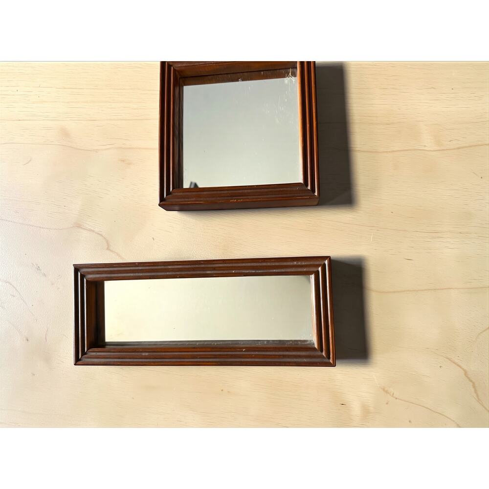 Vintage Wood & Glass Display Mirror Set